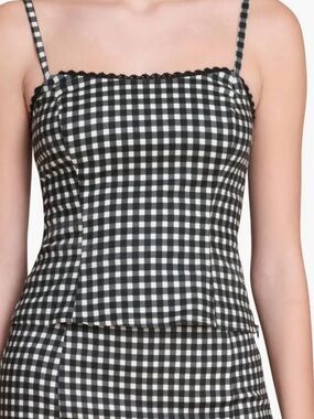 Avec Les Filles Black and White Gingham Top with Spaghetti Straps